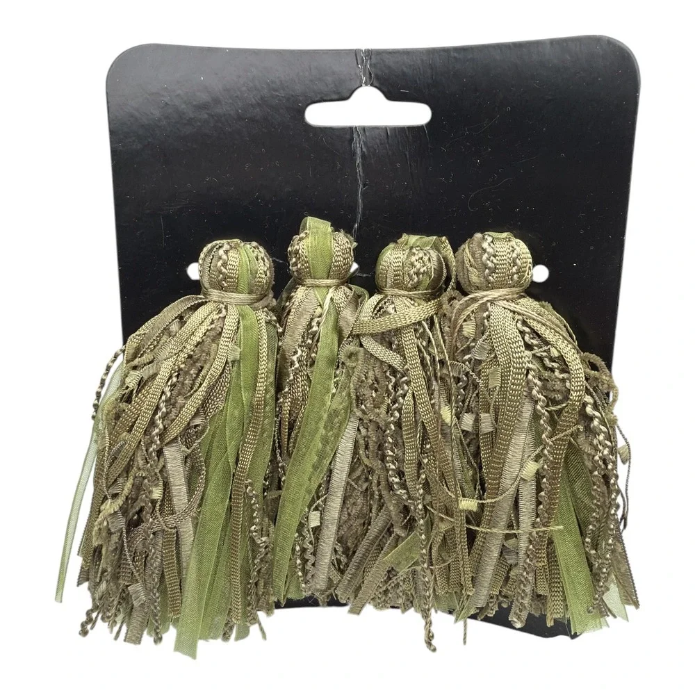 Olive Green Tassel Set of 16 Tassels Tie Backs Drapes Curtains Fringed 7